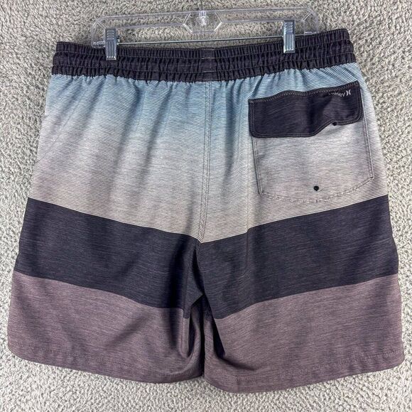 Hurley Swim Shorts Mens XL Gray Striped Lined Swim Trunks Beach‎ Pool Party - Picture 6 of 16